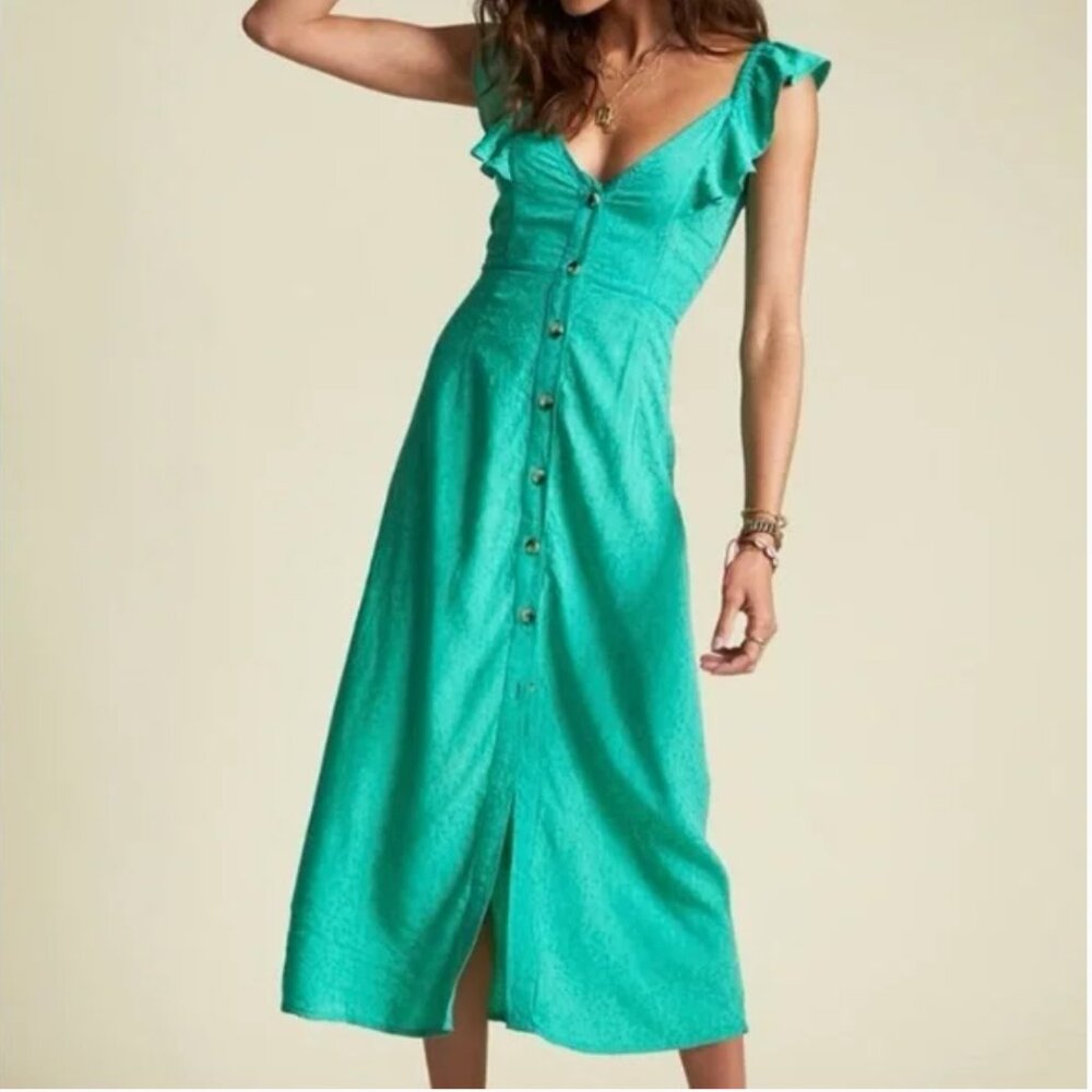 Billabong x Sincerely Jules Green Buttoned Sleeveless Sundress